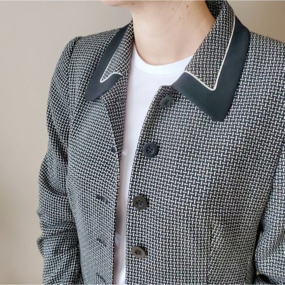 Vintage Escada black and white plaid wool silk patterned blazer - Picture 2 of 13